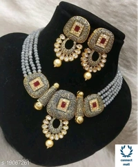 Blue Fancy Women Necklaces Set With Earrings For Marriage , Party - Adjustable, Light Blue, Brass